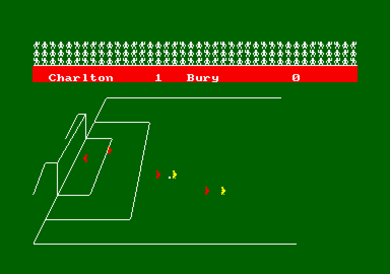 Football Manager Amstrad CPC Screenshot: Attempting to score a goal...