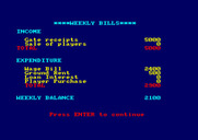 Football Manager for Amstrad CPC - The weekly bills.