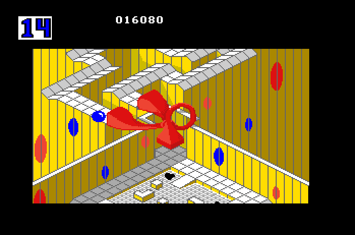 Marble Madness Apple IIgs Screenshot: This device moves your marble to the next platform.