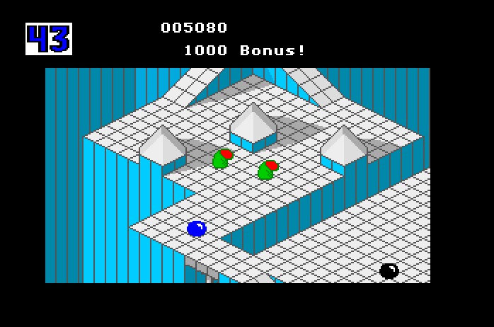 Marble Madness Apple IIgs Screenshot: Some additional obstacles are introduced...