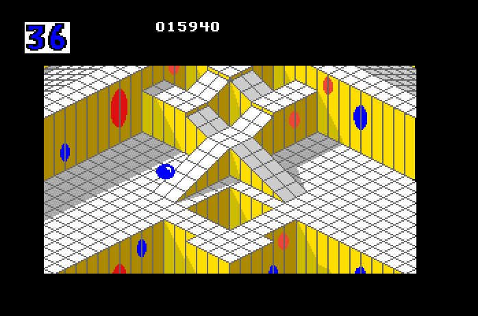Marble Madness Apple IIgs Screenshot: This maze goes uphill instead of downhill.