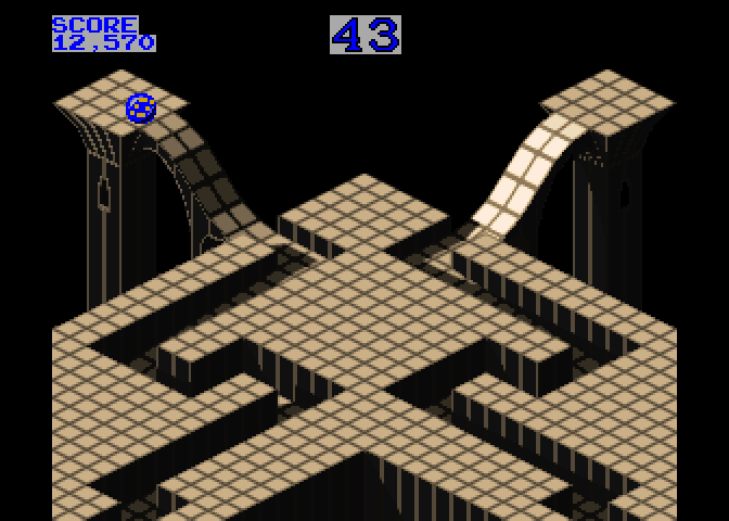 Marble Madness Arcade Screenshot: Level 3 starts with a steep, narrow ramp...