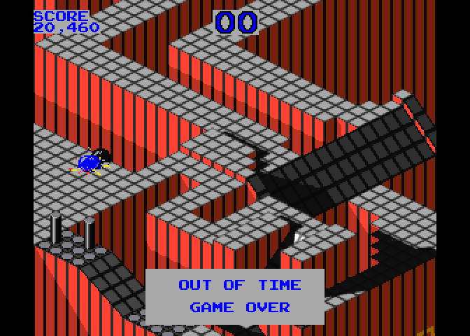 Marble Madness Arcade Screenshot: Game over.