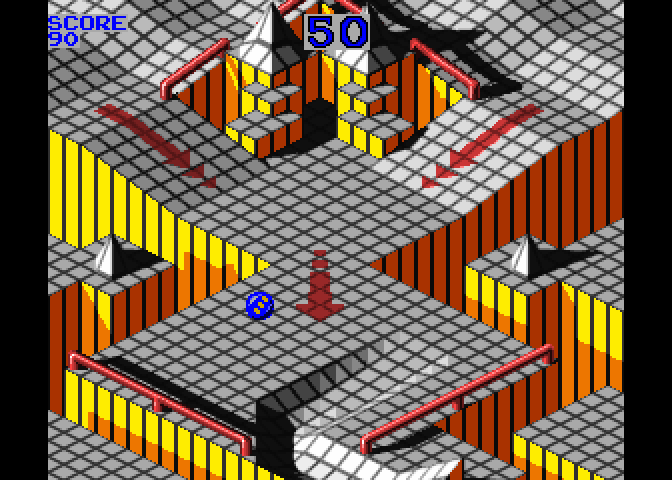Marble Madness Arcade Screenshot: Follow the arrow to reach the end!