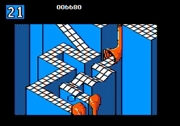 Marble Madness Apple II Screenshot: A narrow path, and my marble fell off!