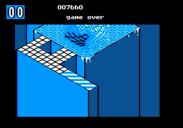 Marble Madness Apple II Screenshot: Game over.