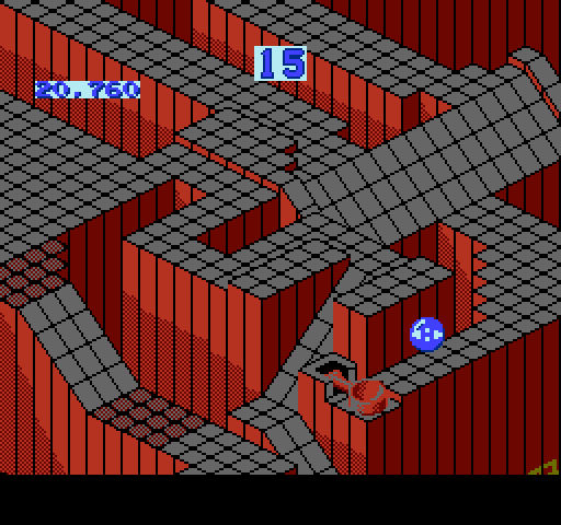 Marble Madness NES / Famicom Screenshot: This catapult propels the marbel to the next section of maze...