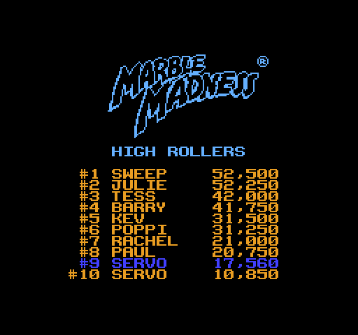 Marble Madness NES / Famicom Screenshot: A new high score!