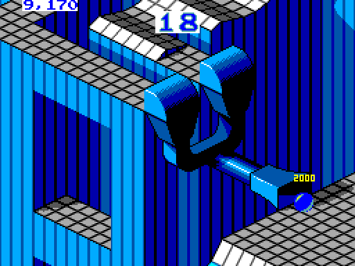 Marble Madness Sega Master System Screenshot: 2000 points awarded for making it through that tunnel!