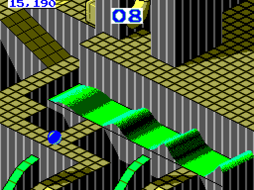 Marble Madness Sega Master System Screenshot: This moving wave can be tricky, but there is also the alternate path...