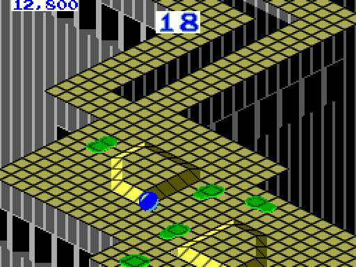 Marble Madness Sega Master System Screenshot: Acid puddles will instantly dissolve your marble.