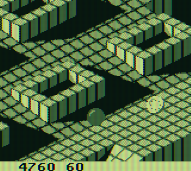 Marble Madness Game Boy Screenshot: Start of the second maze with another marble in the way.