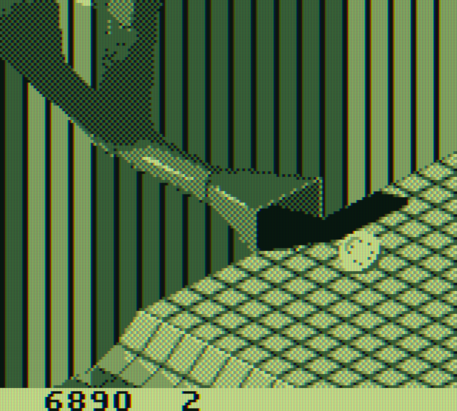 Marble Madness Game Boy Screenshot: The marble exits a pipe...