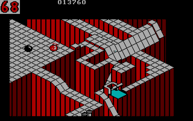 Marble Madness IBM PC/Compatibles Screenshot: Don't get shoved off of the path by the black marble...