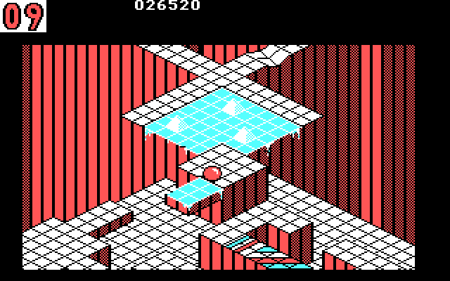 Marble Madness IBM PC/Compatibles Screenshot: Parts of the path appear and disappear randomly.