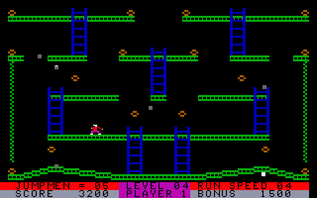 Jumpman Lives! IBM PC/Compatibles Screenshot: On this level each time a block hits you Jumpman will jump randomly.