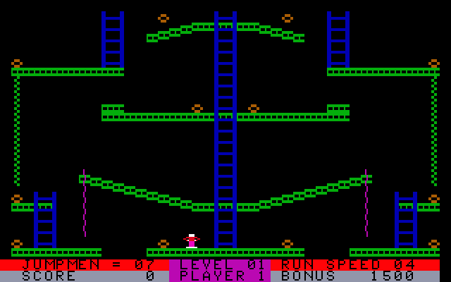 Jumpman Lives! IBM PC/Compatibles Screenshot: Level one start.