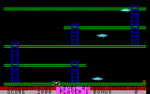 Jumpman Lives! IBM PC/Compatibles Screenshot: One of the invaders knocked me off of the platform...