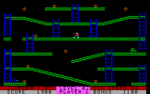 Jumpman Lives! IBM PC/Compatibles Screenshot: Avoid the robots that chase you...