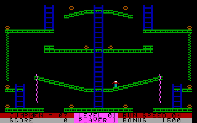 Jumpman Lives! IBM PC/Compatibles Screenshot: Start of round one.