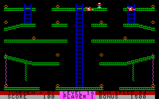 Jumpman Lives! IBM PC/Compatibles Screenshot: Fires randomly appear...