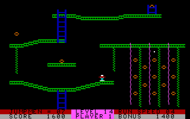 Jumpman Lives! IBM PC/Compatibles Screenshot: Lots of climbing is needed on this level...