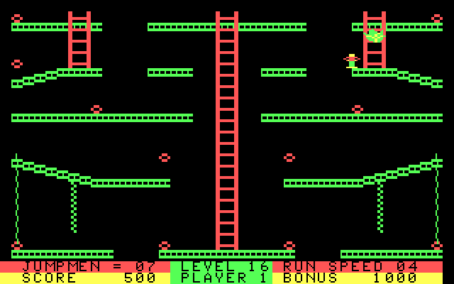 Jumpman Lives! IBM PC/Compatibles Screenshot: Avoid the randomly appearing fires...