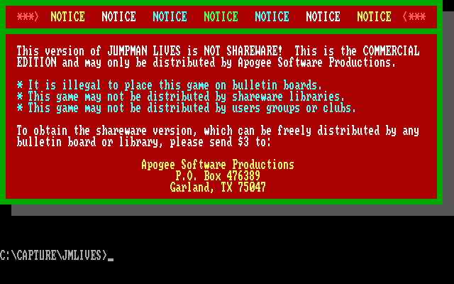 Jumpman Lives! IBM PC/Compatibles Screenshot: This version is the commercial edition...