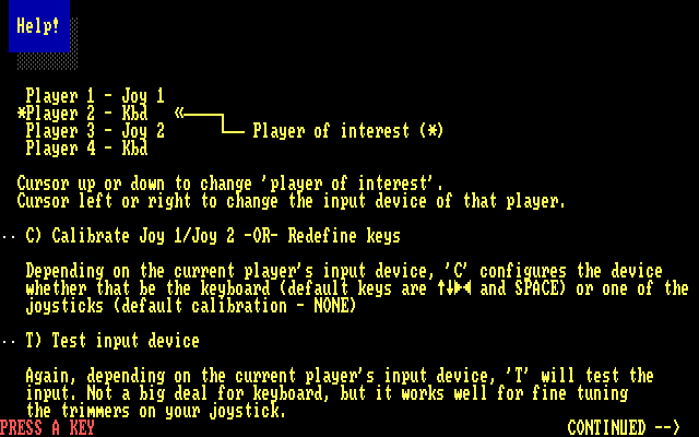 Jumpman Lives! IBM PC/Compatibles Screenshot: One of several help screens.