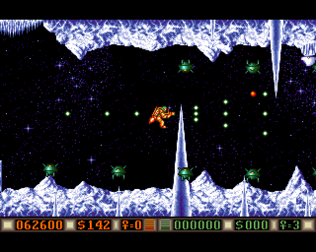 Blood Money Amiga Screenshot: Don't crash into these giant spikes!