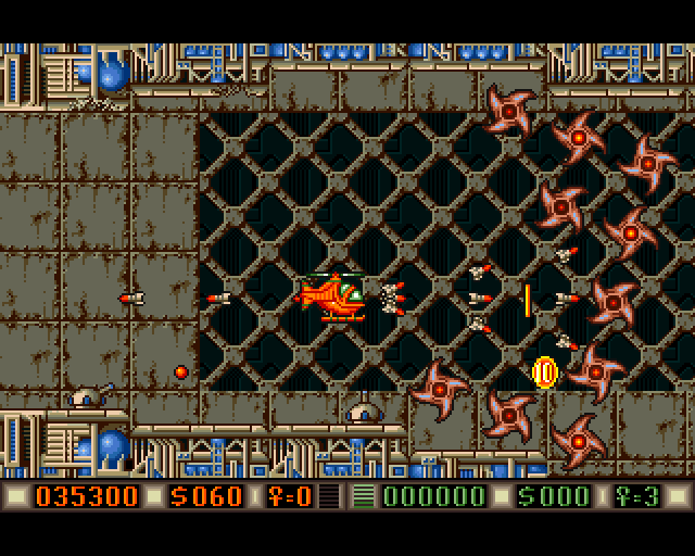 Blood Money Amiga Screenshot: Shooting past numerous enemies!