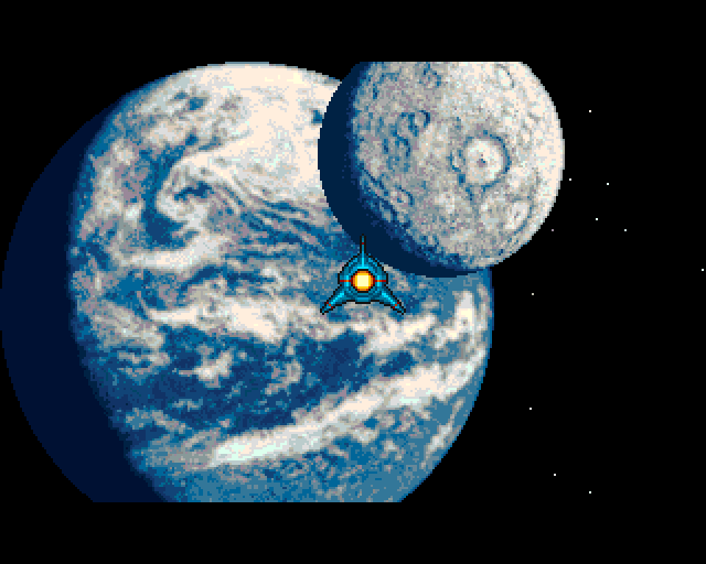 Blood Money Amiga Screenshot: Introduction; approaching a planet!
