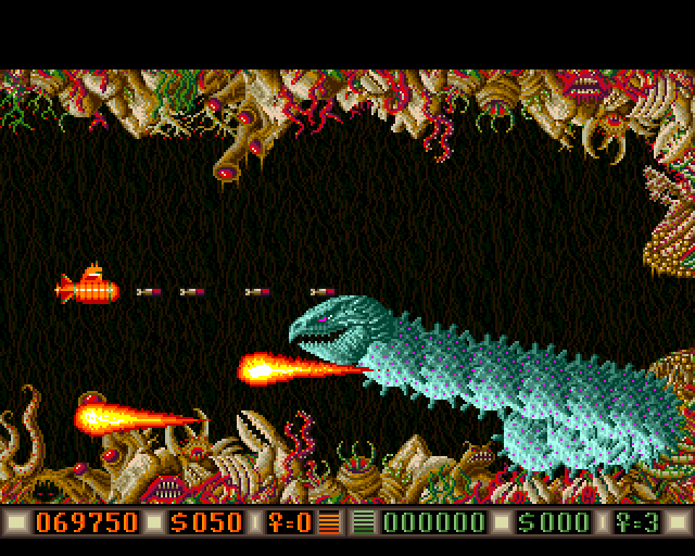 Blood Money Amiga Screenshot: The second end of level boss.