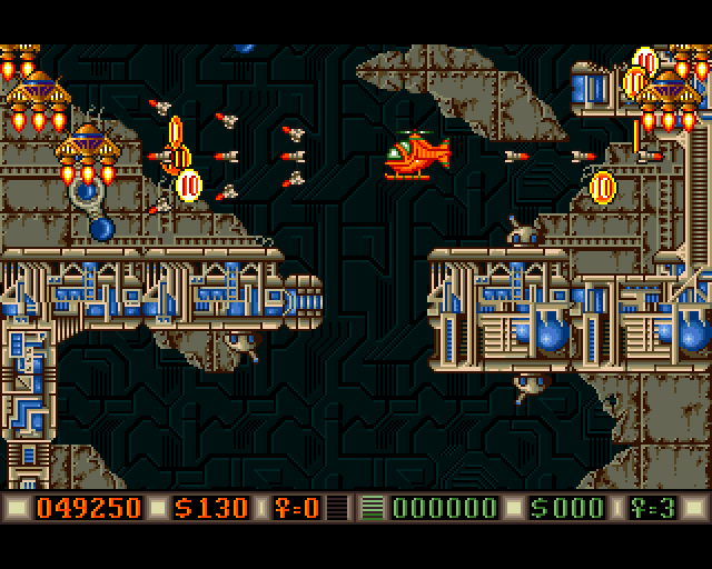 Blood Money Amiga Screenshot: One of the vertically scrolling areas.