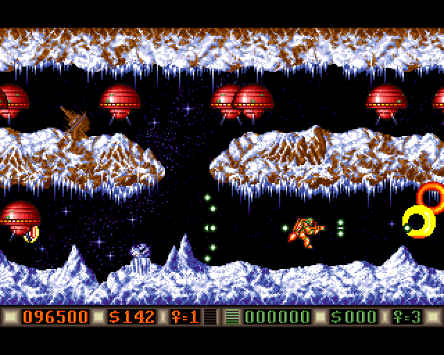 Blood Money Amiga Screenshot: You can choose the high road or the low road here...