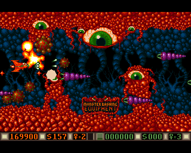 Blood Money Amiga Screenshot: This world has numerous narrow passages.