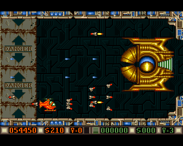 Blood Money Amiga Screenshot: The first end of level boss.