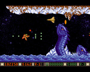 Blood Money for Amiga - Giant serpents attack from the icy waters...