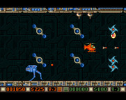 Blood Money for Amiga - Avoid these spinning obstacles.