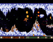 Blood Money for Amiga - Blasting my way through a narrow passageway...