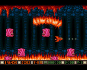 Blood Money for Amiga - Flames and other monsters attack here.