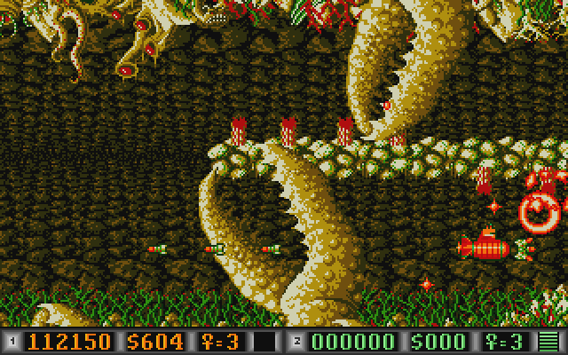 Blood Money Atari ST Screenshot: The giant claws appear from nowhere and sometimes block the way entirely!