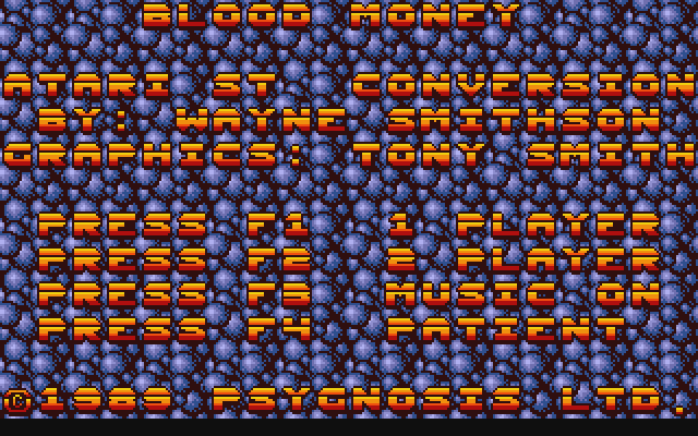 Blood Money Atari ST Screenshot: The main menu.