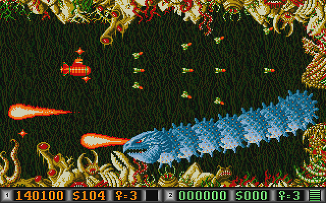 Blood Money Atari ST Screenshot: Here comes the end of level boss!
