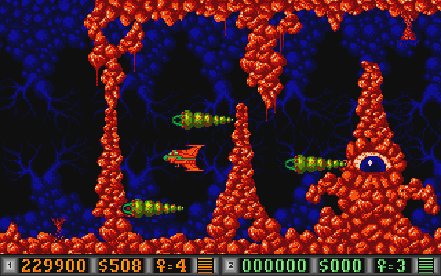 Blood Money Atari ST Screenshot: The walls can move and sometimes block the path entirely!