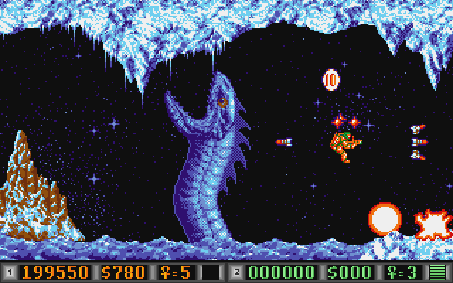 Blood Money Atari ST Screenshot: Made it past another obstacle...