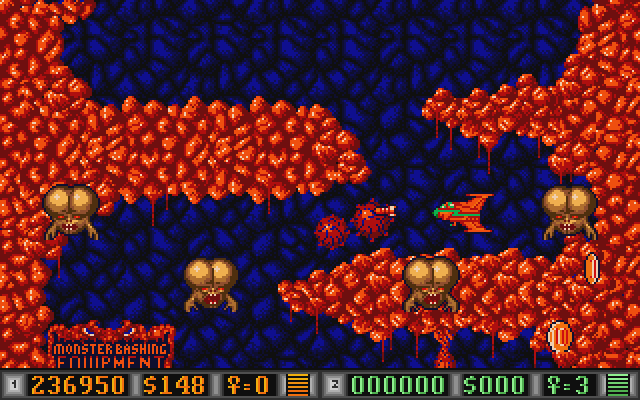 Blood Money Atari ST Screenshot: Quick...shoot enemies before you're hit!