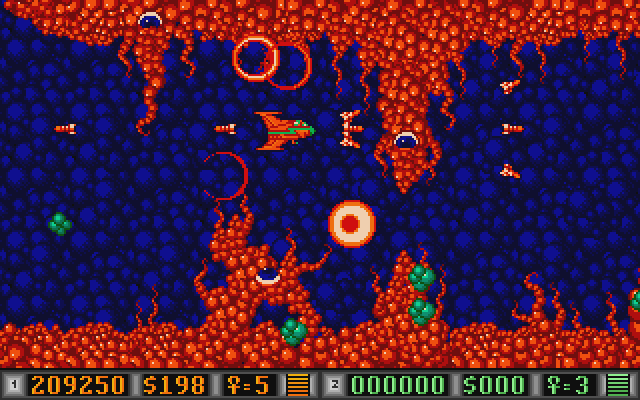 Blood Money Atari ST Screenshot: There are more narrow paths on this world than the others.