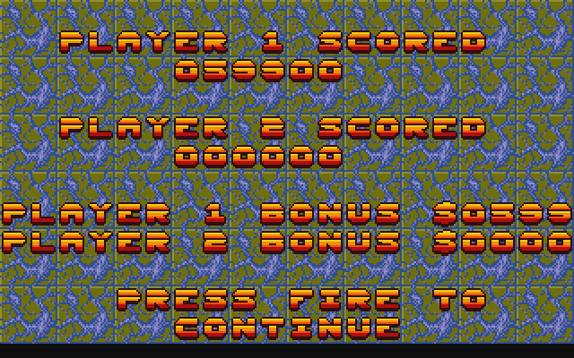 Blood Money Atari ST Screenshot: Press fire to continue...