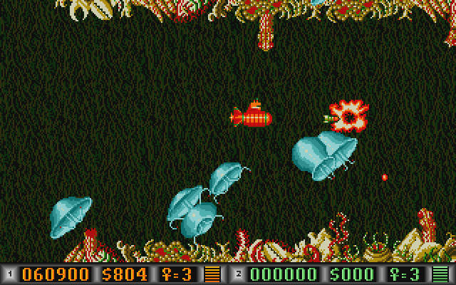 Blood Money Atari ST Screenshot: Start of world two; jelly fish attack!